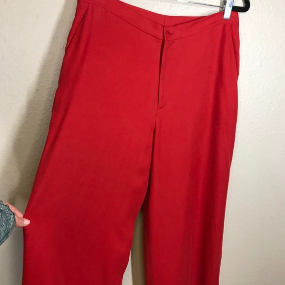 Lauren Ralph Lauren Rust Orange High Rise Wide Leg 32" Inseam 100% Silk Pant - Picture 3 of 11